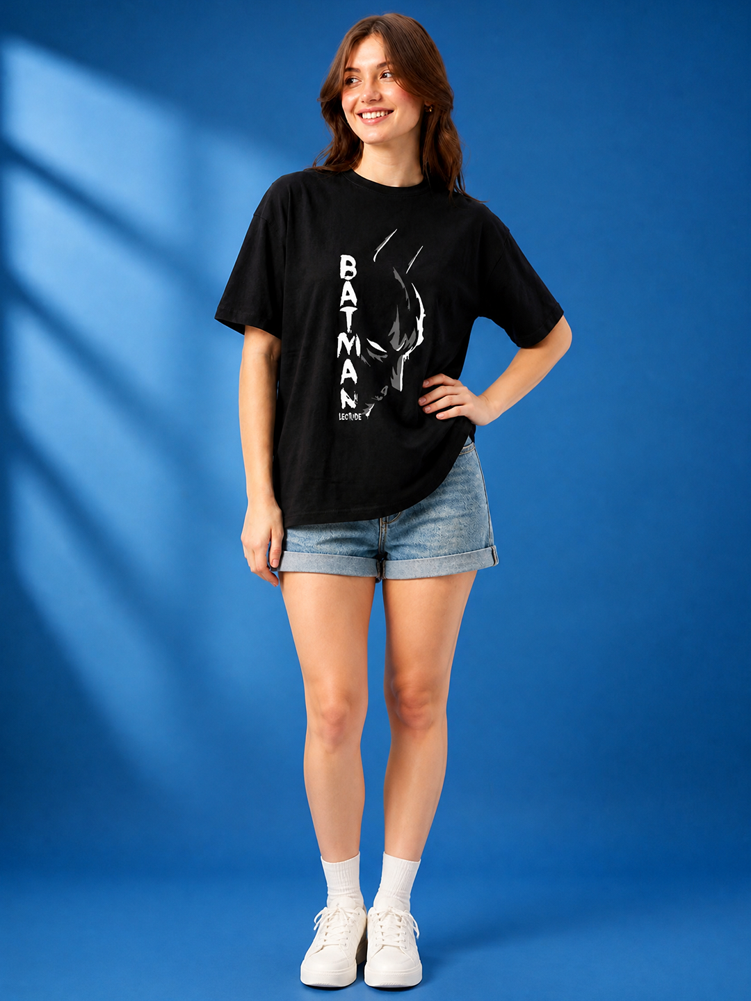 Leotude Bat Hero Graphic Oversized T-Shirt — Women's Black Streetwear Tee