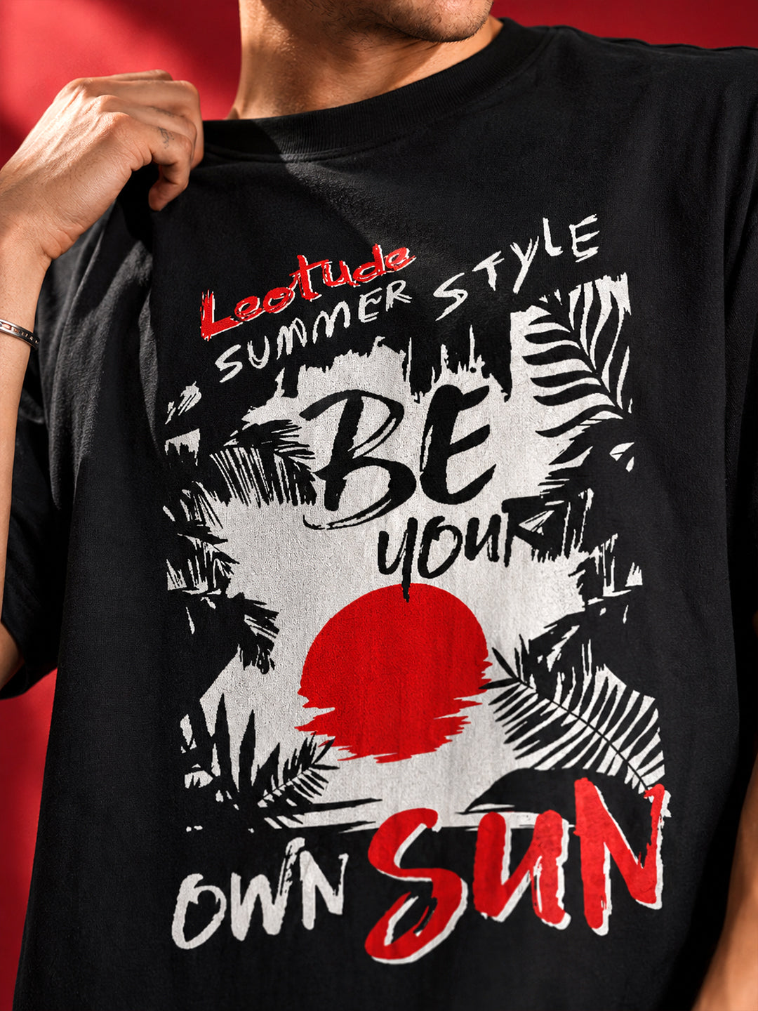 Leotude Men "Be Your Own Sun" Printed Oversized T-Shirt — Black Streetwear Tee