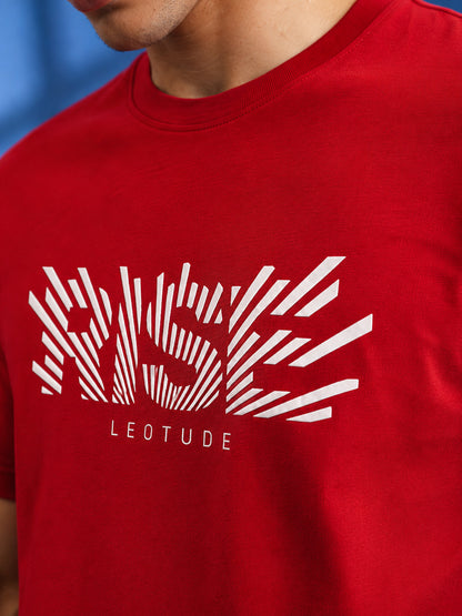 Leotude Men's Red Rise Printed T-Shirt