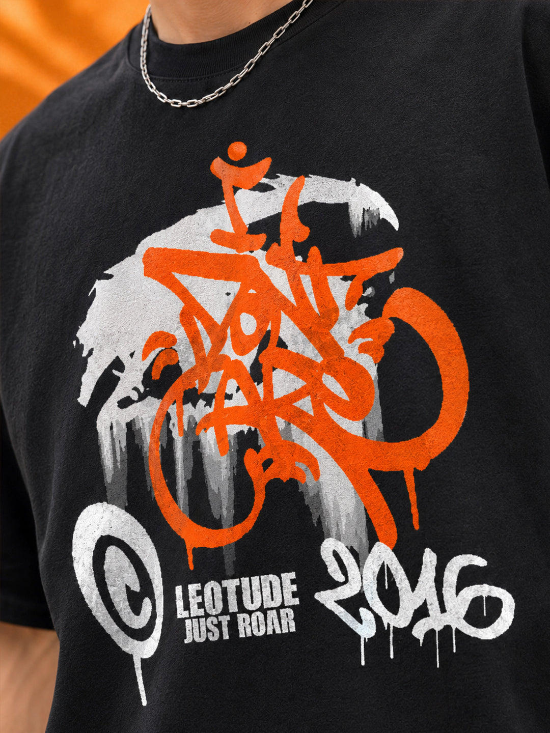Leotude Men's "Don't Care" Graffiti Print Oversized T-Shirt — Black Streetwear Tee