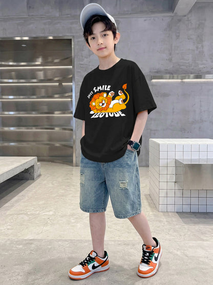 Leotude Boys' Black Just Smile Printed T-Shirt