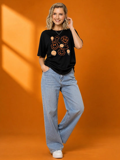 Leotude Women's Black Radiate Positivity Oversized T-Shirt