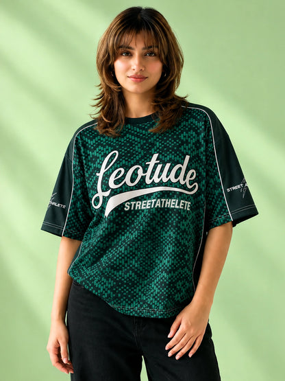 Leotude Women's Green Street Athlete Printed T-Shirt