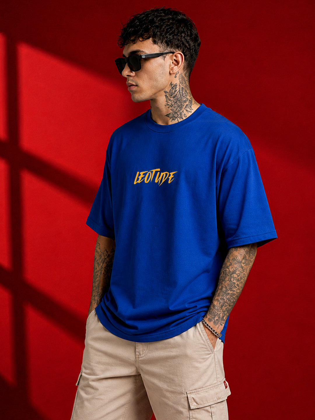 Leotude Men "Wild Roar" Printed Oversized T-Shirt — Royal Blue Streetwear Tee