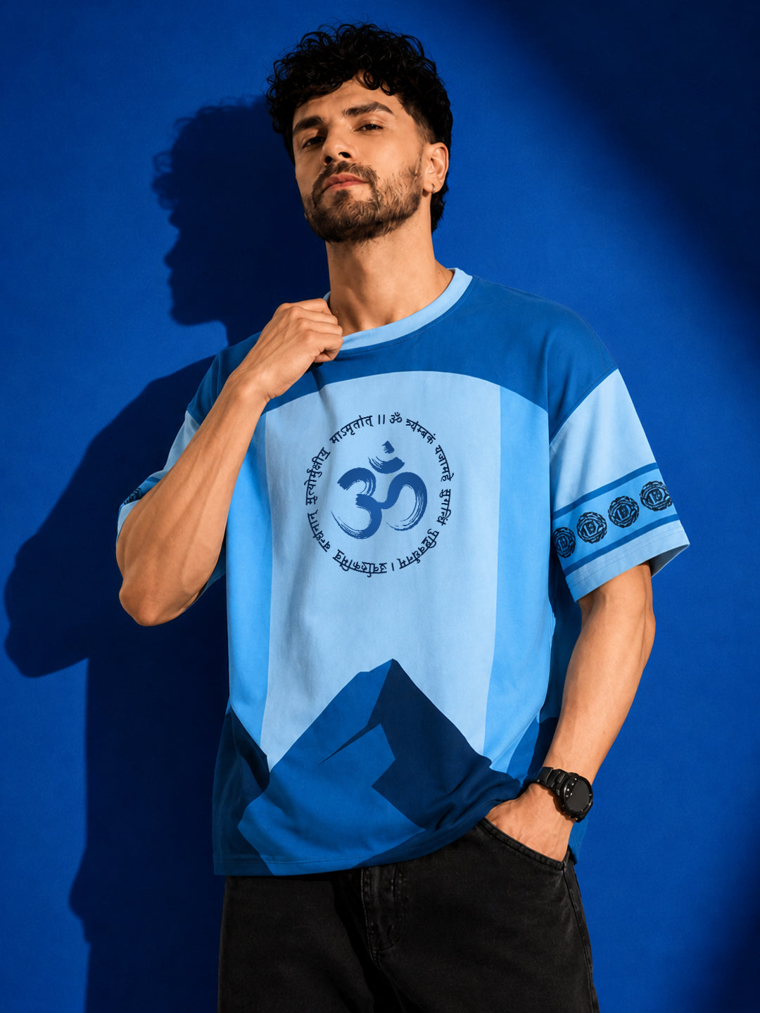 Leotude Men's Blue Mahadev Printed T-Shirt