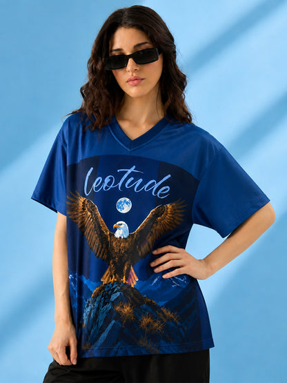 Leotude Women's Navy Eagle Printed T-Shirt