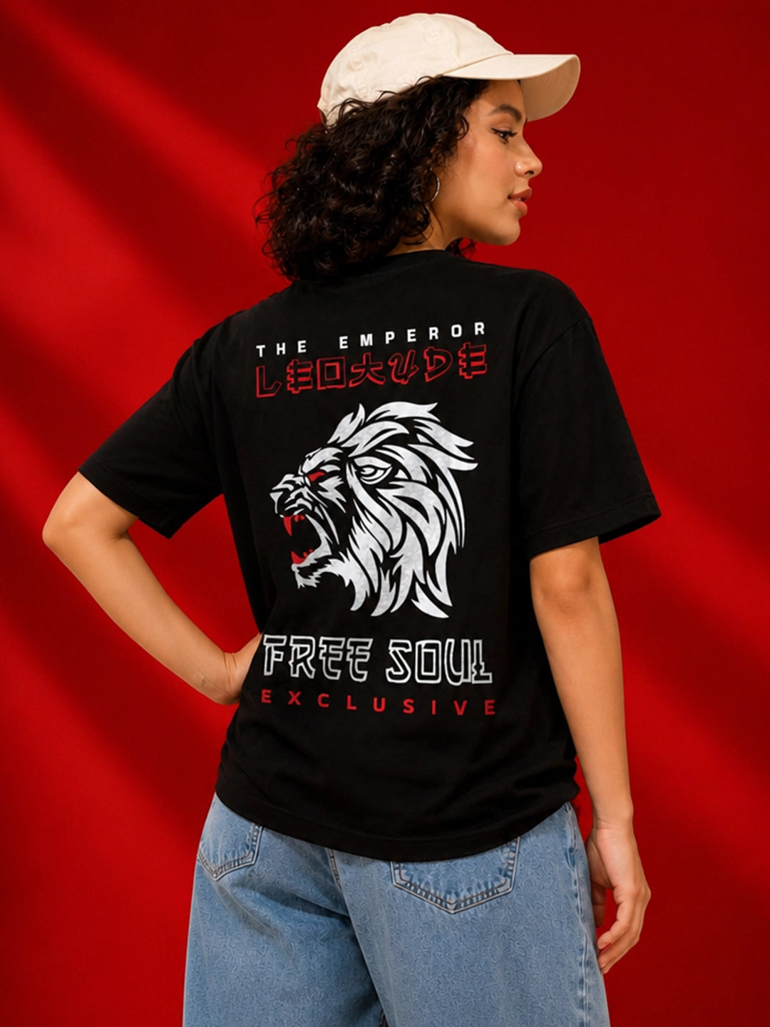 Leotude Black Free Soul Printed Oversized Tshirt for Women