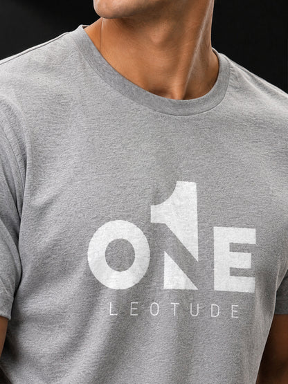 Leotude Men's Grey Melange One Printed T-Shirt