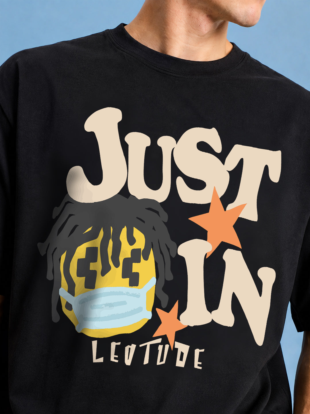 Leotude Men's "Just In" Printed Oversized T-Shirt — Black Streetwear Tee