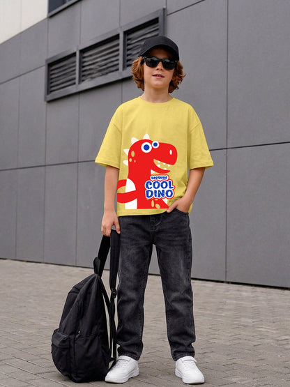 Leotude Boys' Yellow Cool Dino Printed T-Shirt