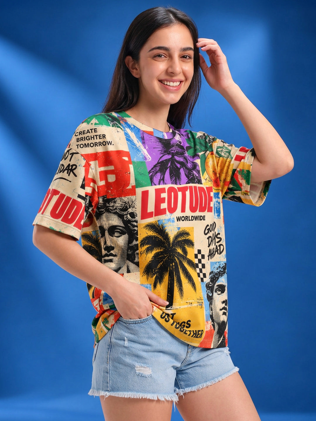 Leotude Women's Multicolor Explore Printed T-Shirt