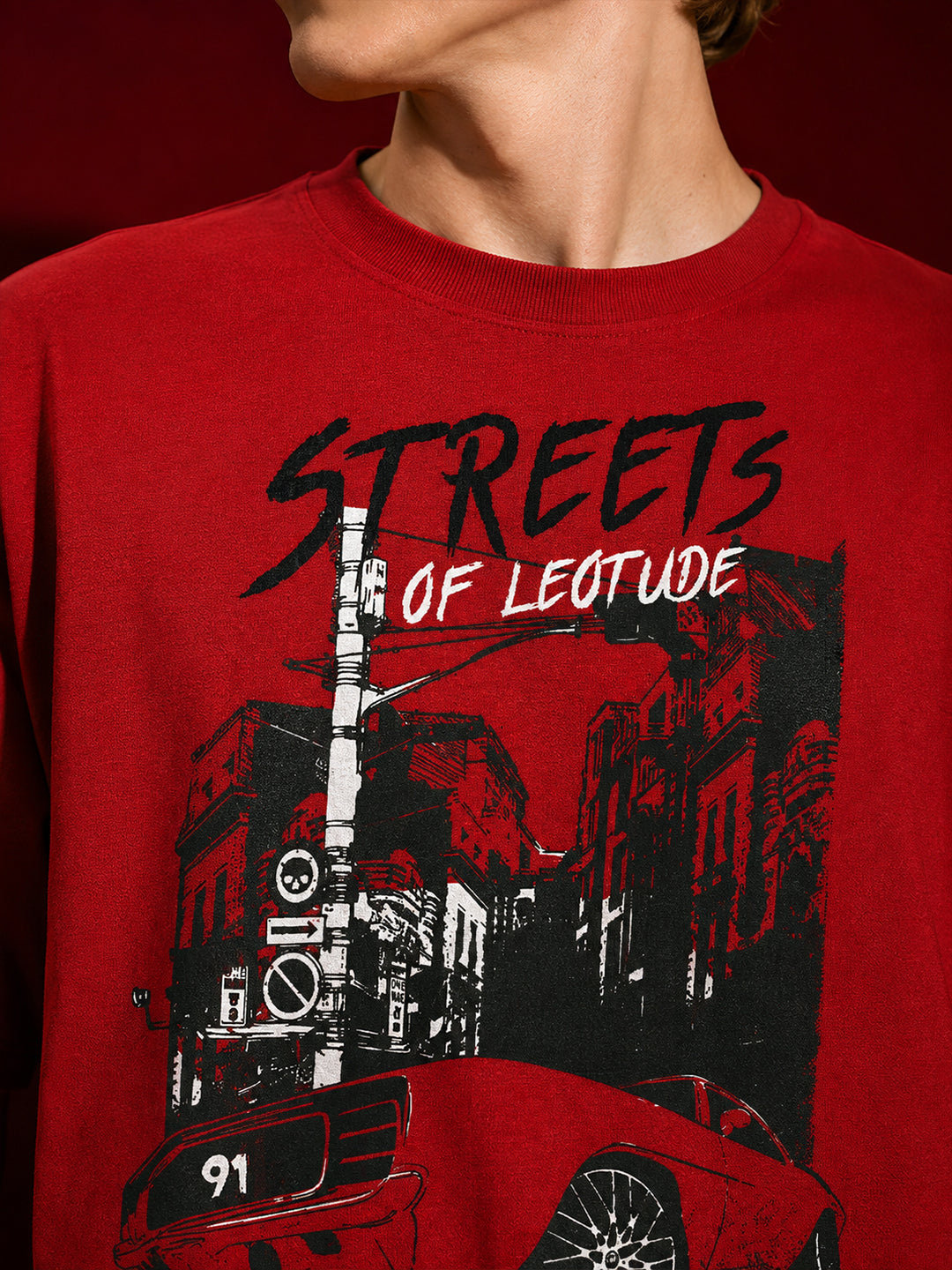 Leotude Men "Streets" Red Oversized T-Shirt