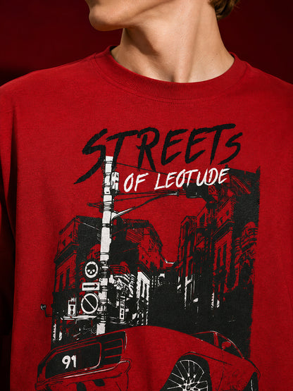 Leotude Men "Streets" Red Oversized T-Shirt