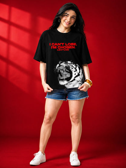 Leotude Black Chosen Printed Oversized Tshirt for Women
