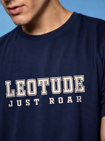 Leotude Men's Navy Blue Varsity Printed T-Shirt