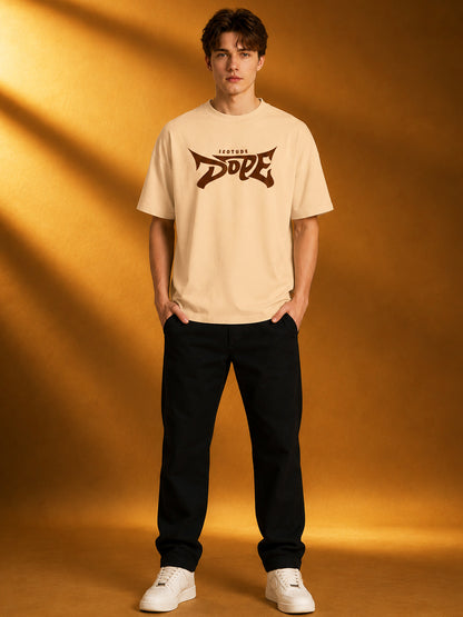 Leotude Men's Beige Dope Printed Oversized T-Shirt