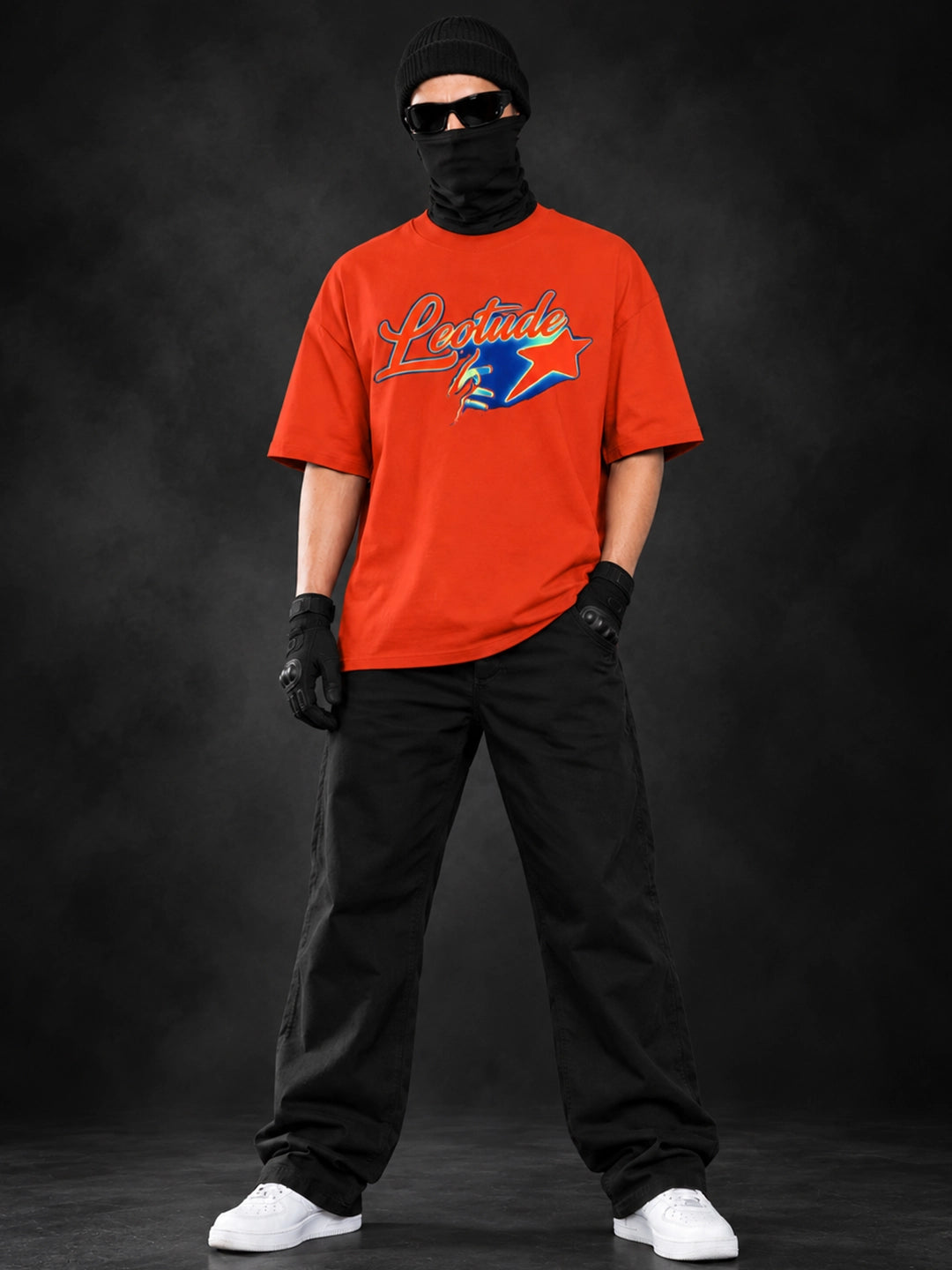 Leotude Men's Orange Signature Logo Elite oversized T-Shirt - side view