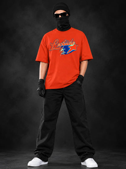 Leotude Men's Orange Signature Logo Elite oversized T-Shirt - side view