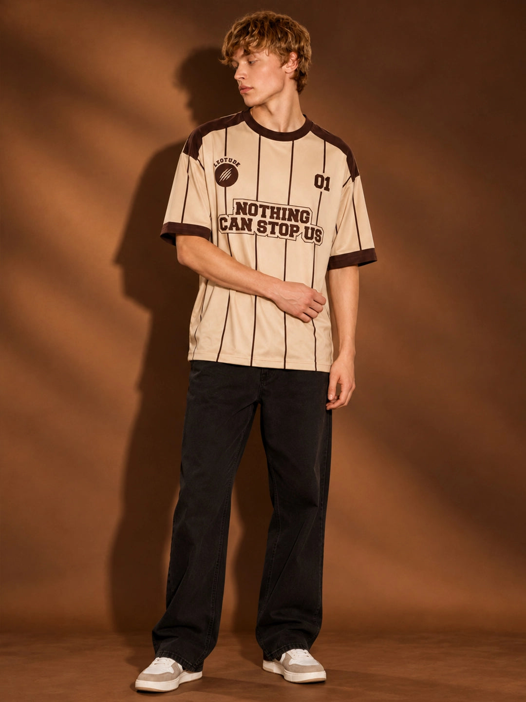 Leotude Men's Beige Nothing Can Stop Us Printed T-Shirt