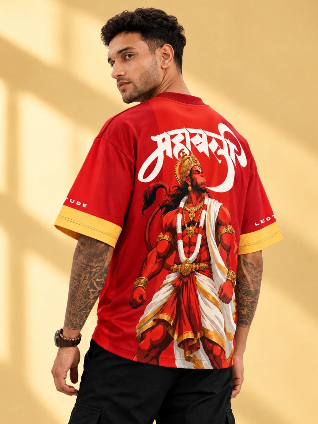 Leotude Men's Red Hanuman Printed T-Shirt