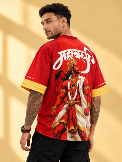Leotude Men's Red Hanuman Printed T-Shirt