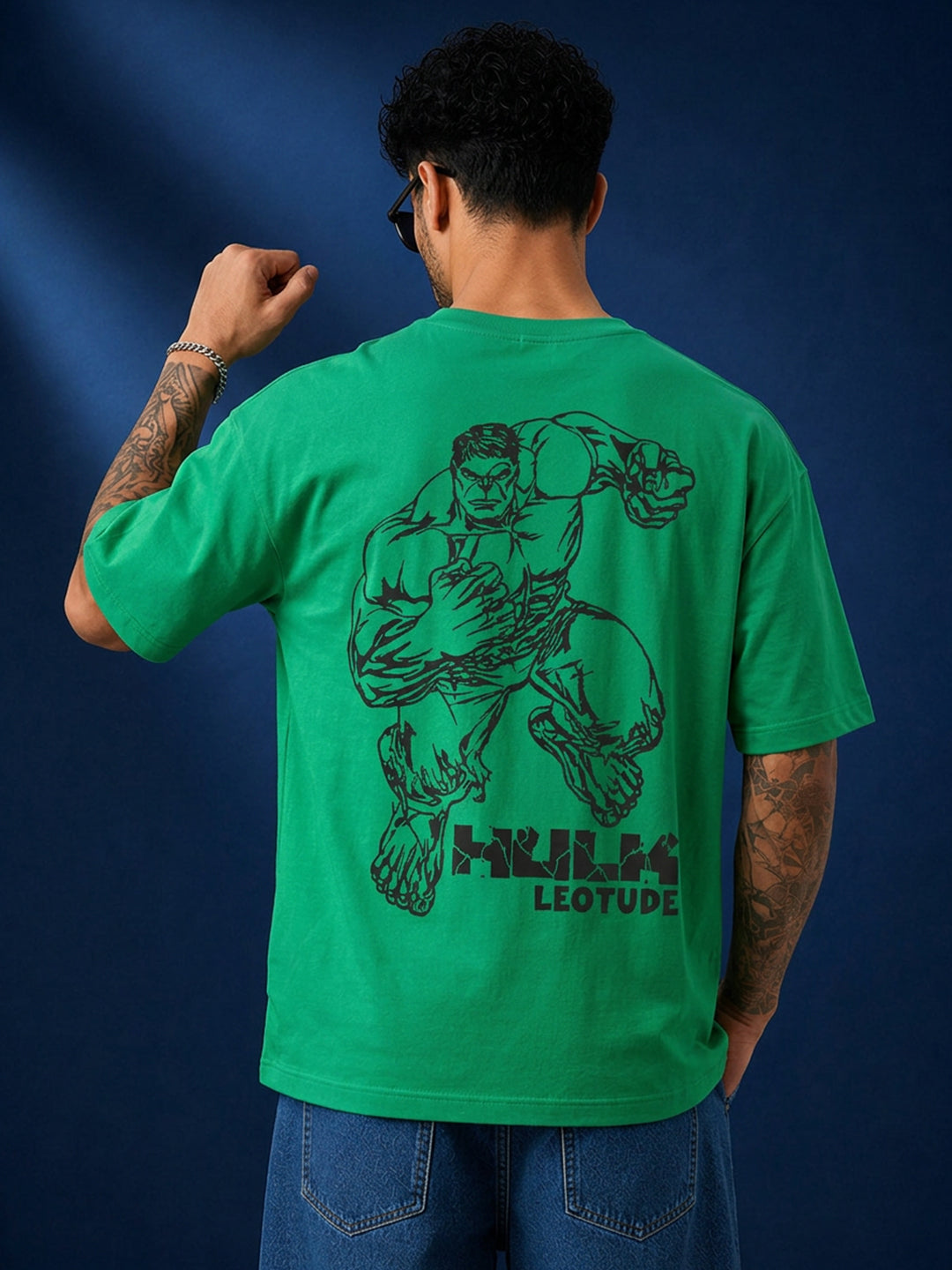 Leotude Men's Hulk Graphic Green Oversized T-Shirt