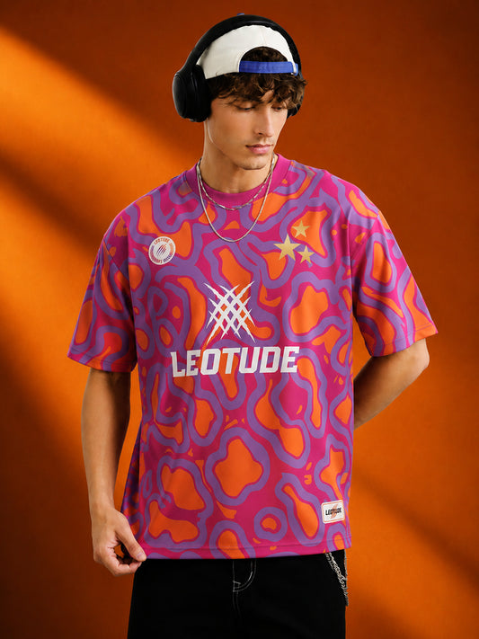 Leotude Men's Pink Funkwave Printed T-Shirt