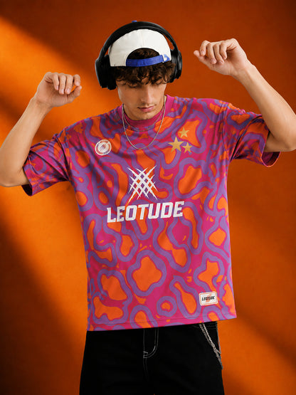 Leotude Men's Pink Funkwave Printed T-Shirt