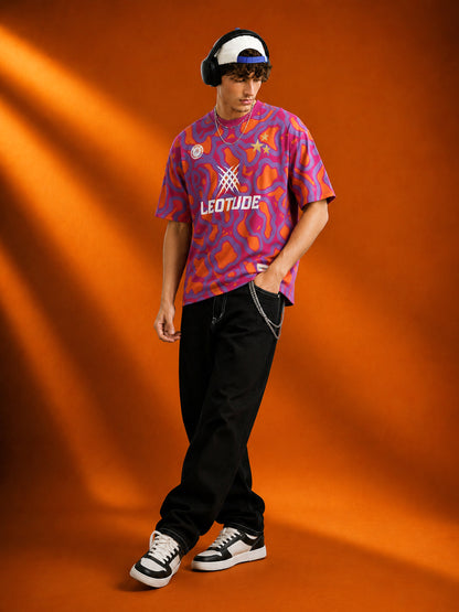 Leotude Men's Pink Funkwave Printed T-Shirt