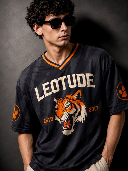 Leotude Men's Black Tiger Printed T-Shirt