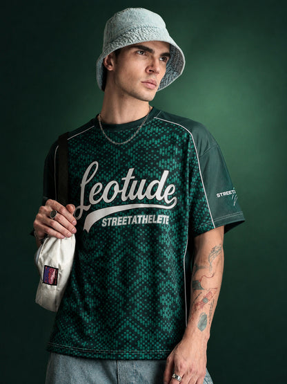 Leotude Men's Green Street Athlete Printed T-Shirt