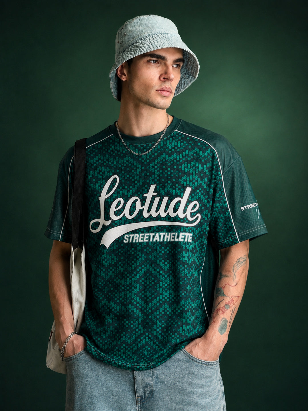 Leotude Men's Green Street Athlete Printed T-Shirt