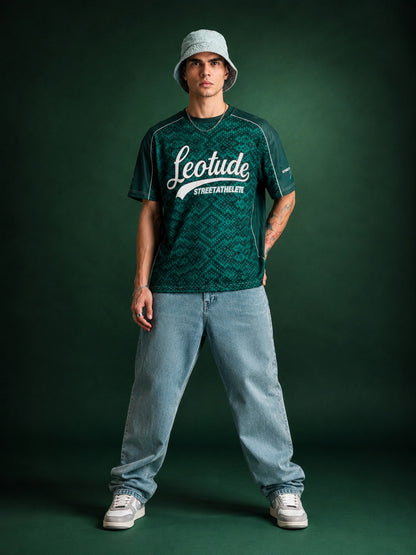 Leotude Men's Green Street Athlete Printed T-Shirt