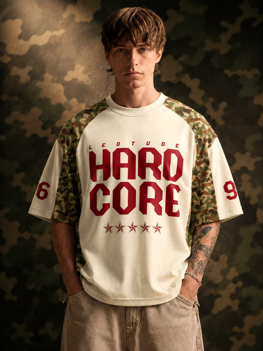 Leotude Men's White Hard Core Printed T-Shirt