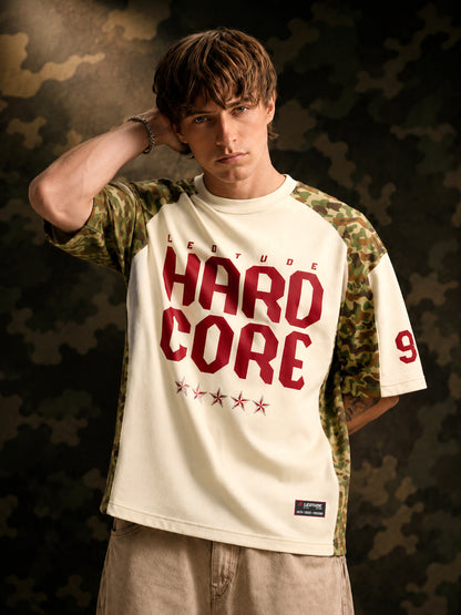 Leotude Men's White Hard Core Printed T-Shirt