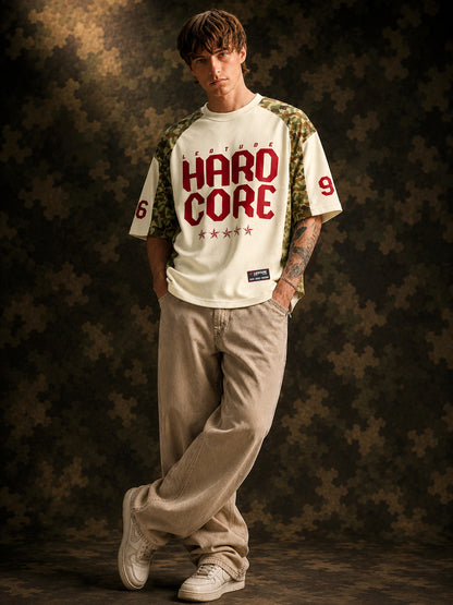 Leotude Men's White Hard Core Printed T-Shirt