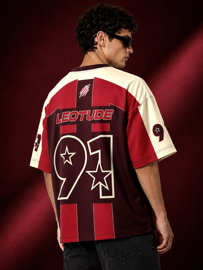 Leotude Men's Maroon Star 91 Printed T-Shirt