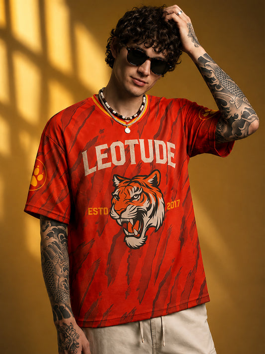 Leotude Men's Orange Tiger Printed T-Shirt