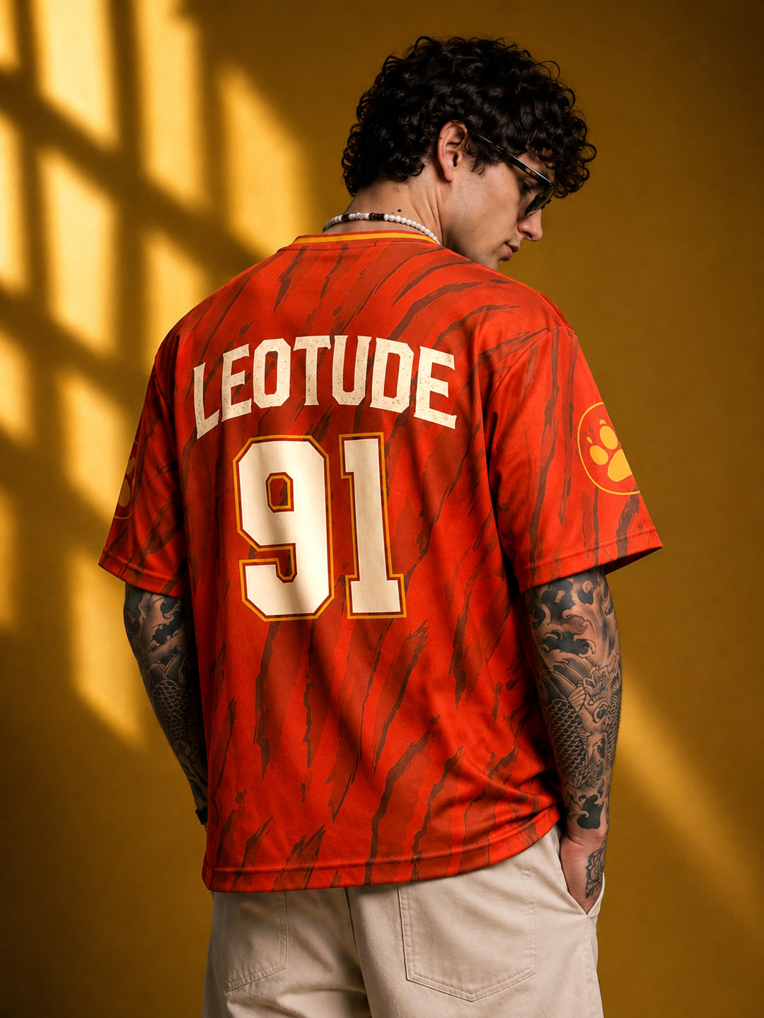 Leotude Men's Orange Tiger Printed T-Shirt