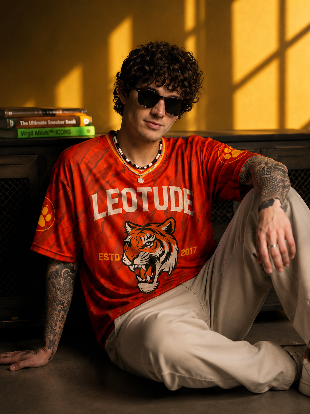 Leotude Men's Orange Tiger Printed T-Shirt