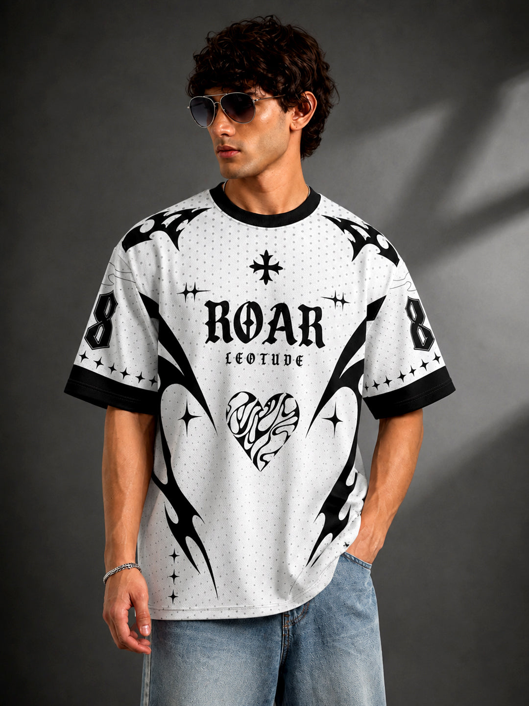 Leotude Men's White Roar Printed T-Shirt