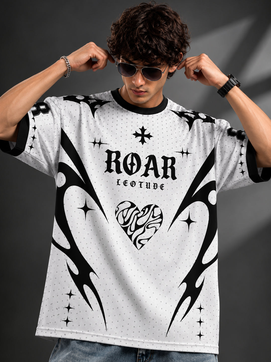 Leotude Men's White Roar Printed T-Shirt