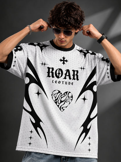 Leotude Men's White Roar Printed T-Shirt