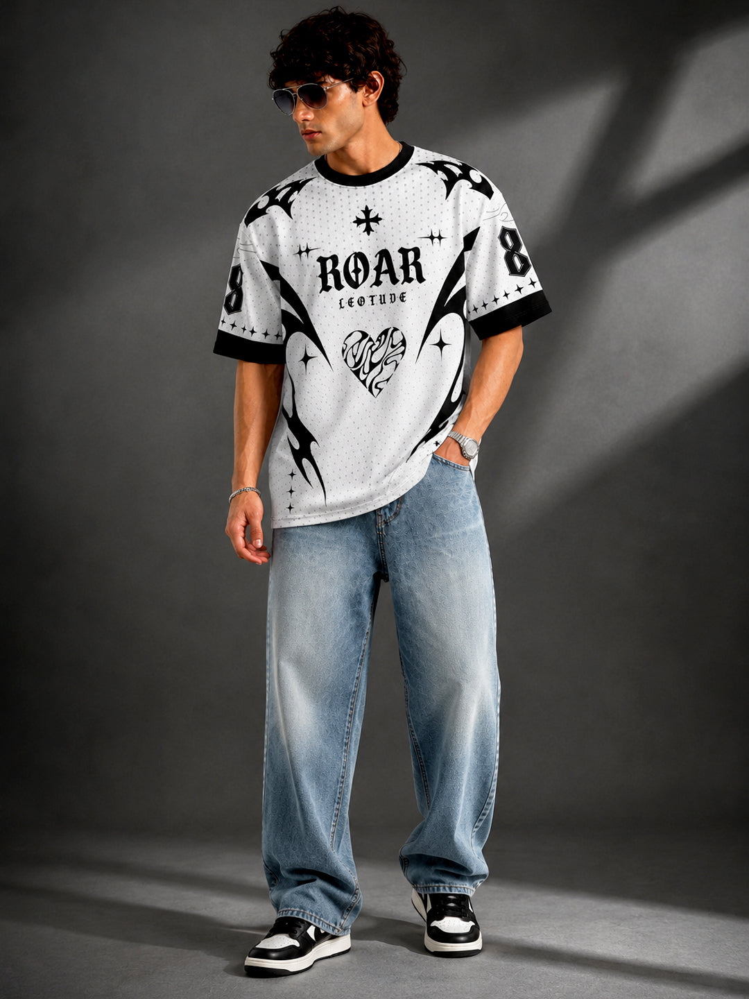 Leotude Men's White Roar Printed T-Shirt
