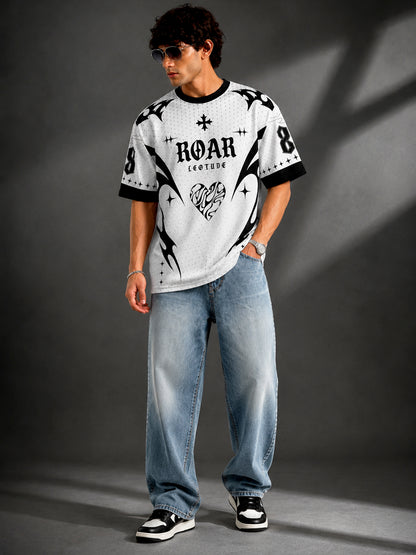 Leotude Men's White Roar Printed T-Shirt
