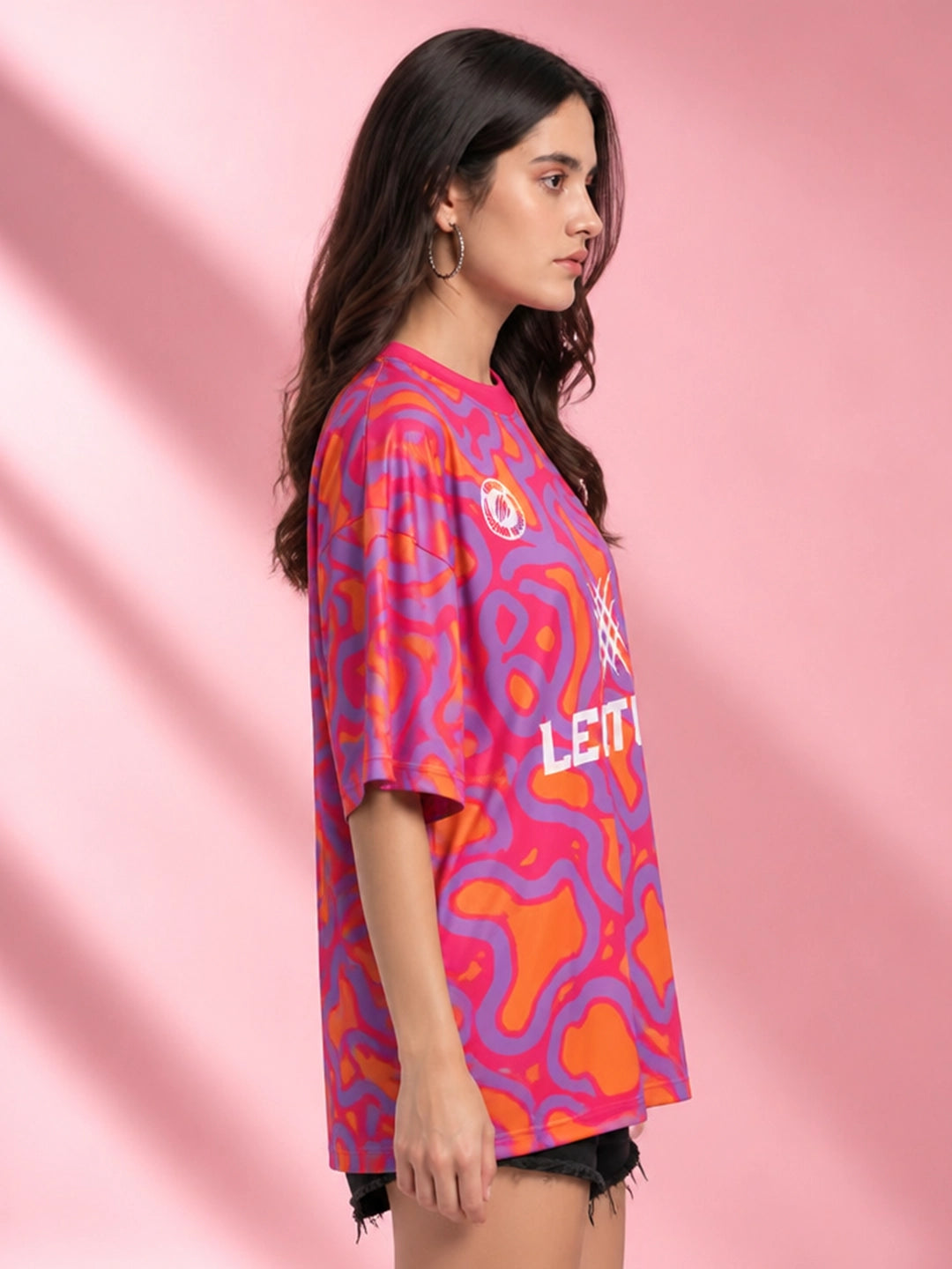 Leotude Women's Pink Funkwave Printed T-Shirt