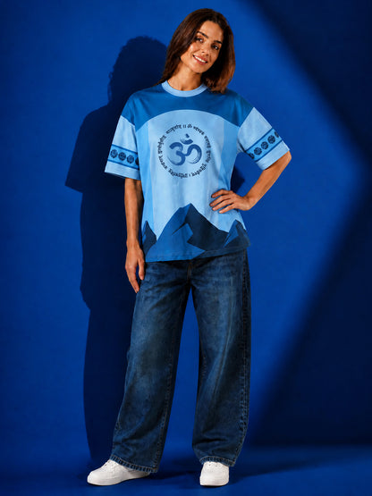 Leotude Women's Blue Mahadev Printed T-Shirt