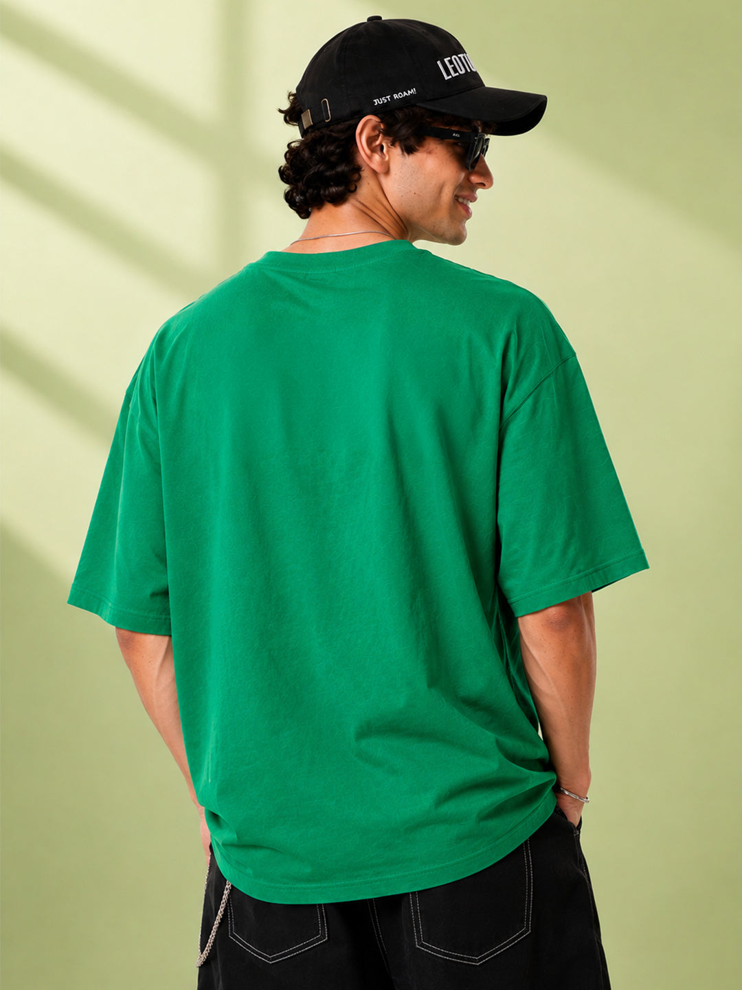 Leotude Men "Just Roar" Green Oversized T-Shirt