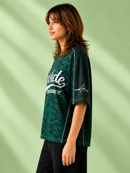 Leotude Women's Green Street Athlete Printed T-Shirt