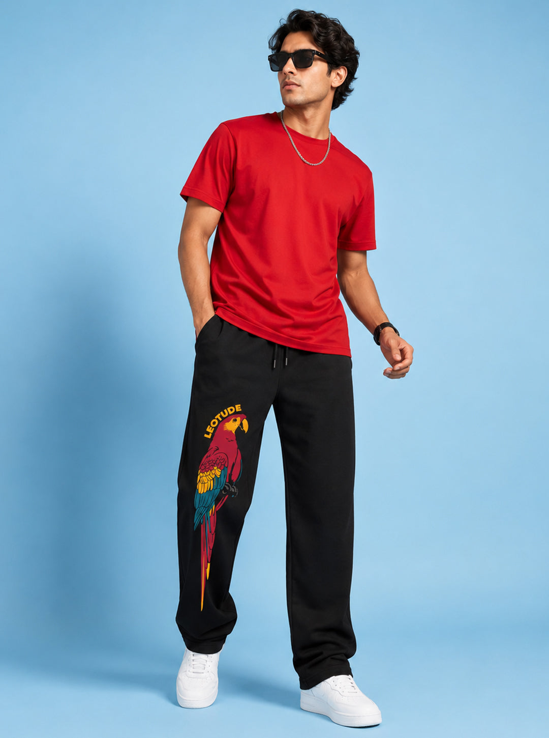 Leotude Men's Black Parrot Premium Trackpants